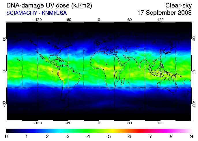 Mutagenic UV raidation animation from satellite