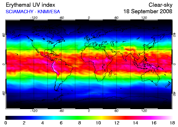 Erythermal UV raidation animation from satellite